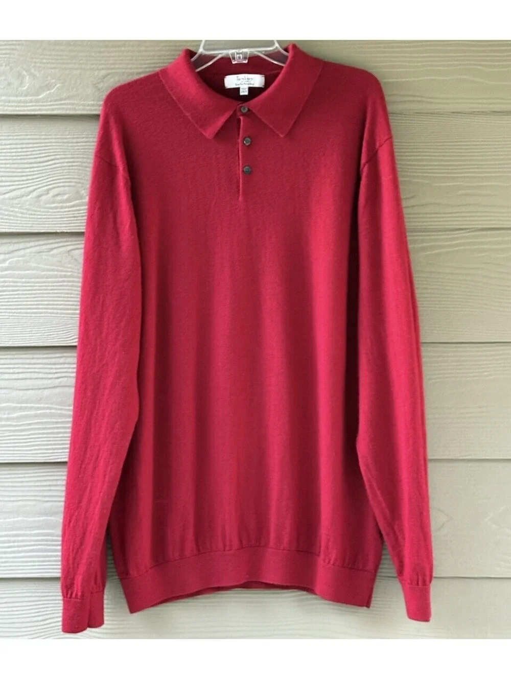 Turnbury Men's Extra Fine Merino Wool Dark Red Long Sleeve Polo Sweater Size 2XT